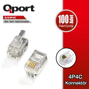RJ9/RJ10/RJ22 KONNEKTOR 100'lü Q-K4P4C