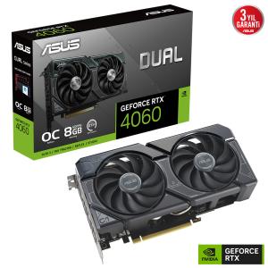 Dual GeForce RTX4060 8GB EVO GDDR6 128Bit DX12 DLSS 3 Gaming Ekran Kartı DUAL-RTX4060-O8G-EVO